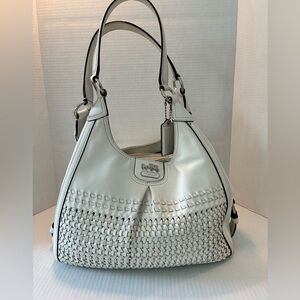 Coach Madison Maggie Woven White Leather Hobo Bag